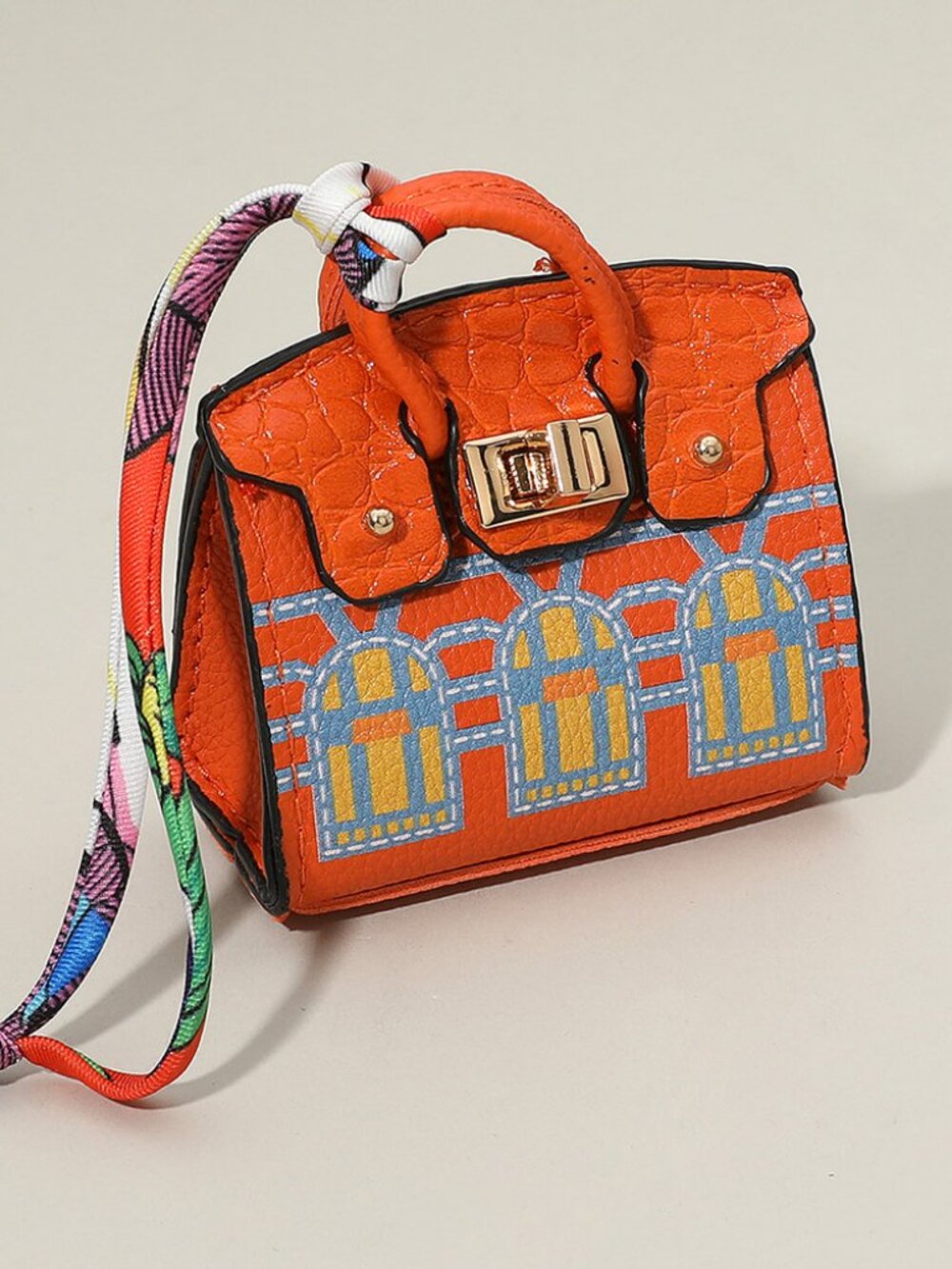 Mini Purse Bag Charm - Faux Leather - Orange